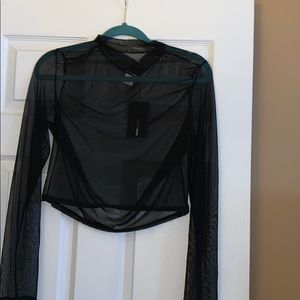 High neck mesh crop top